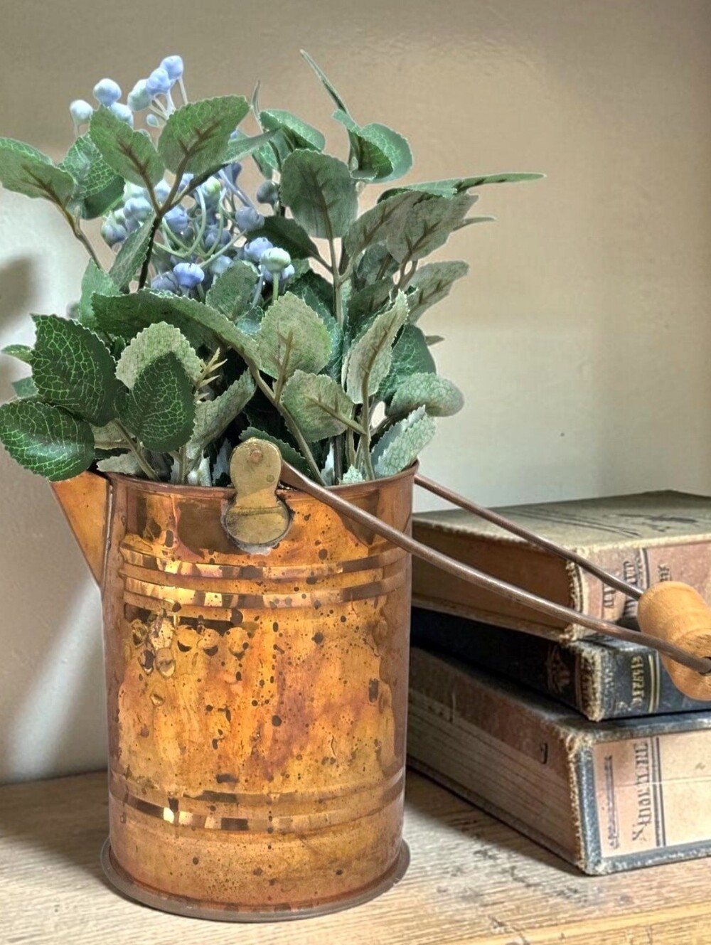 Vintage Turkish Hammered Copper Watering Can Swing Handle Rustic Plant Pitcher